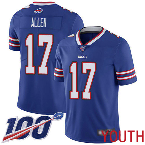 Youth Buffalo Bills 17 Josh Allen Royal Blue Team Color Vapor Untouchable Limited Player 100th Season NFL Jersey